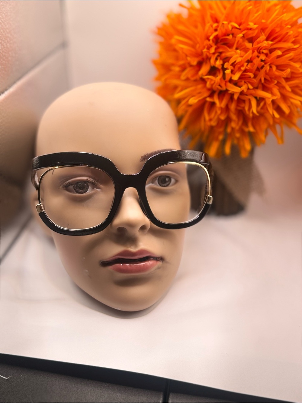 Oversized Black Cutout Eyeglasses Frame with Gold Rim Wire Accent